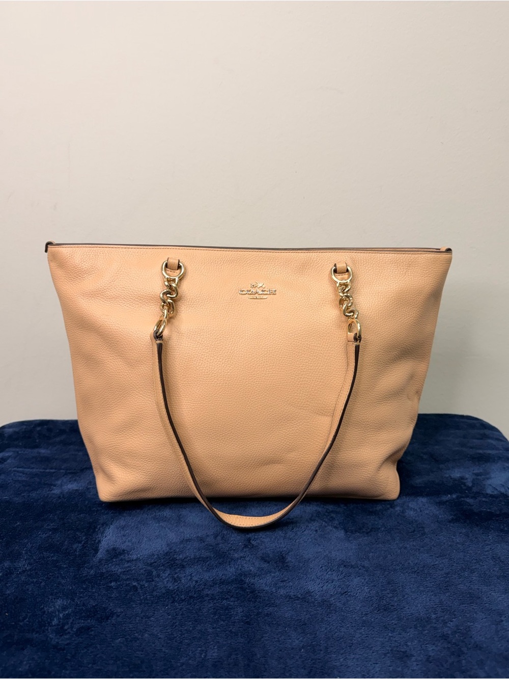 Coach Sophia Pebbled Leather Tote in Beige with Gold Hardware